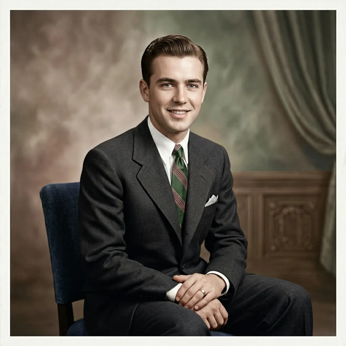 Restored 1940s black-and-white portrait after AI photo restoration