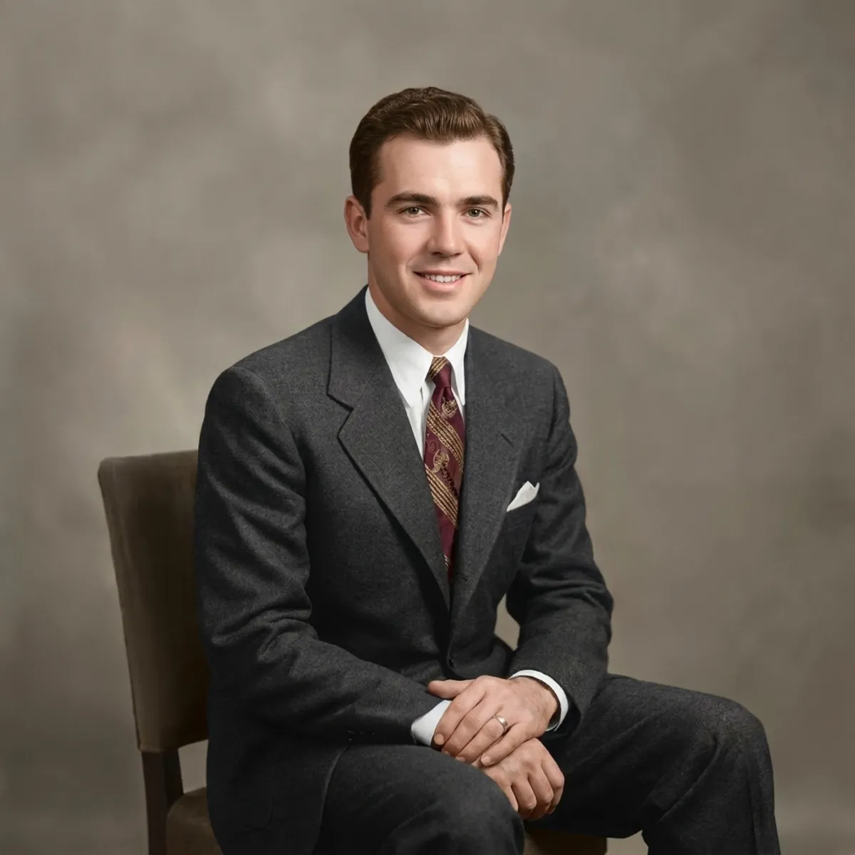 Same 1940s photograph after AI restoration, colorized with natural, period-accurate tones